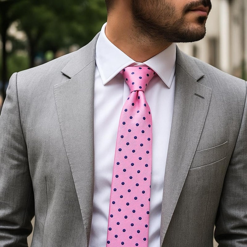 KissTies Mens Pink Necktie Polka Dot Ties For Men Classic Dressing Tie + Gift Box - Image 2